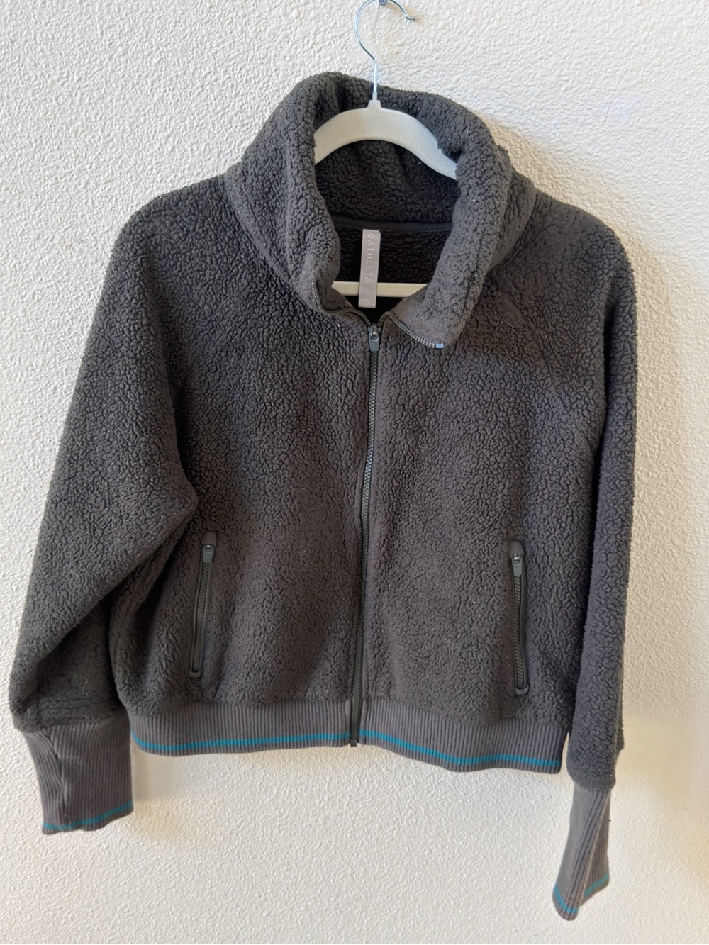 Athleta Charcoal Green-Grey Sherpa Zip-Up Jacket